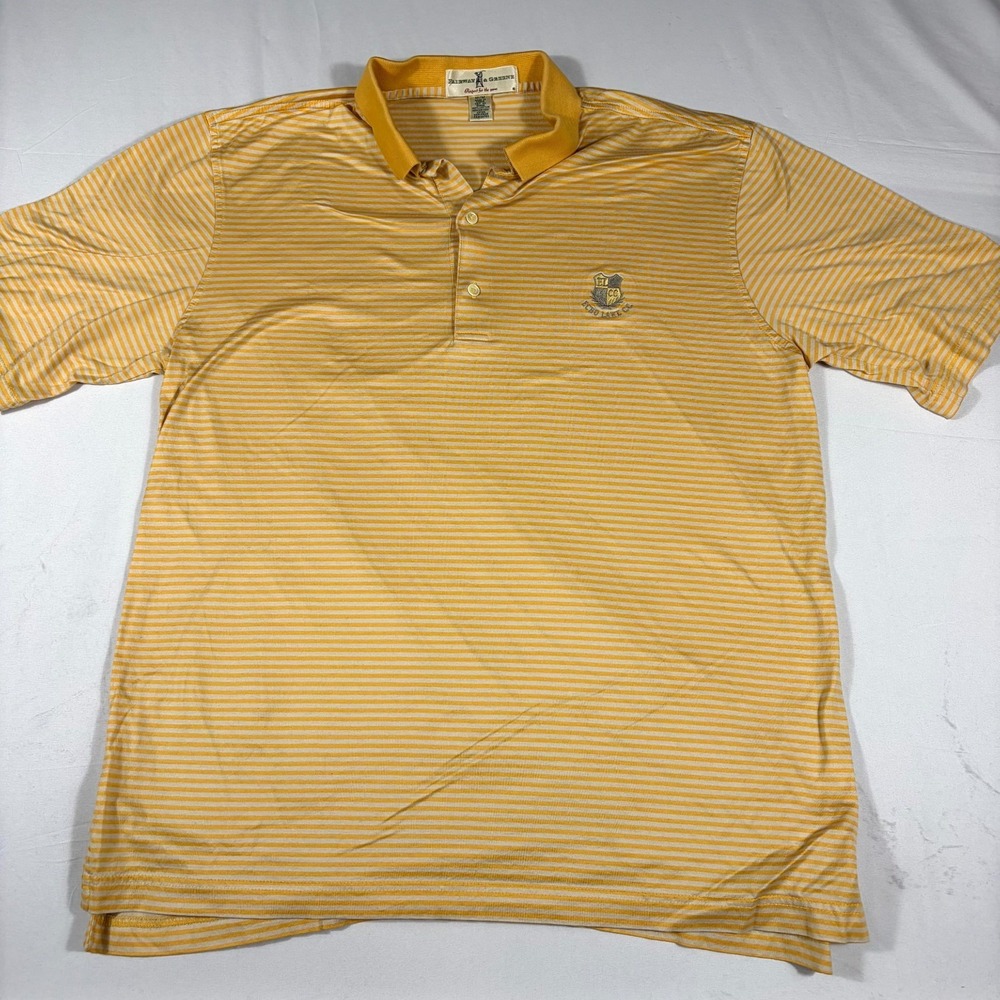 Fairway & Greene Polo Shirt Men's Medium Orange White Striped Embroidered Logo